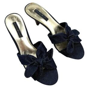 Bandolino Boquelinda Denim Bow Heels Y2K Coquette Cottage Sandals Size 7.5